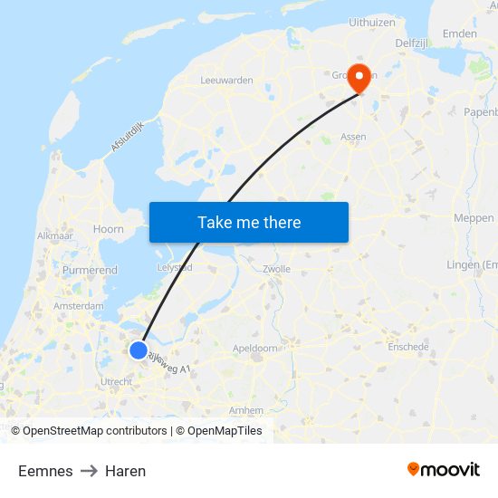 Eemnes to Haren map