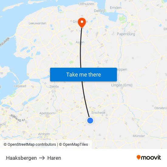 Haaksbergen to Haren map