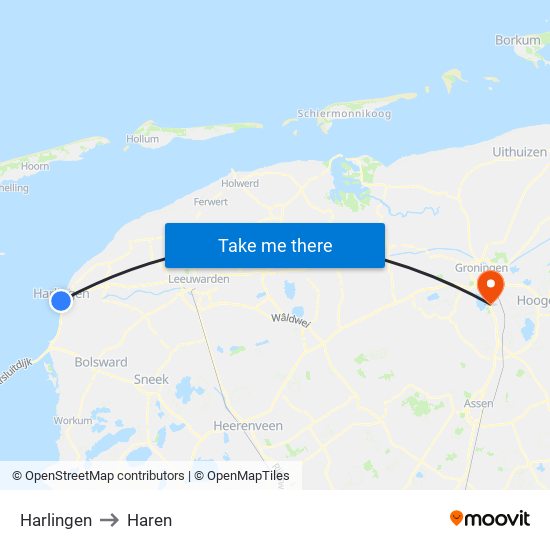 Harlingen to Haren map