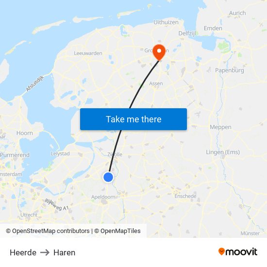 Heerde to Haren map