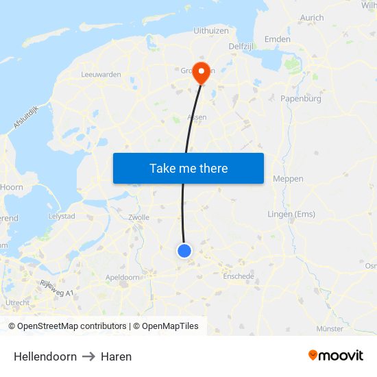 Hellendoorn to Haren map