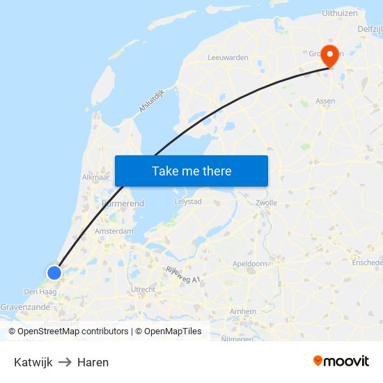 Katwijk to Haren map