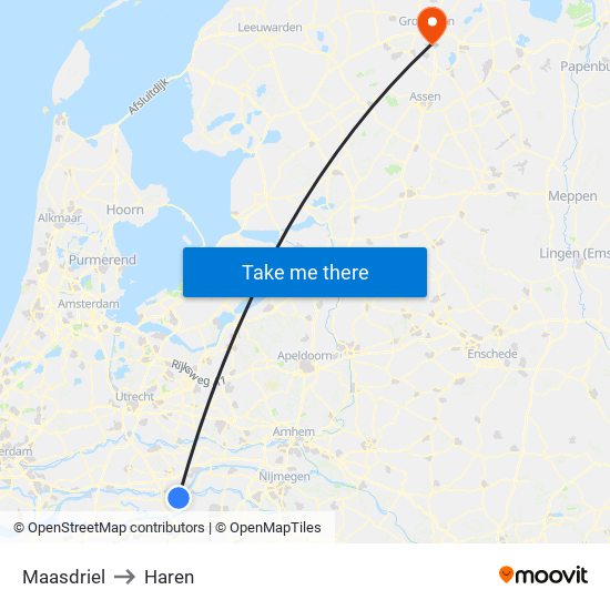 Maasdriel to Haren map