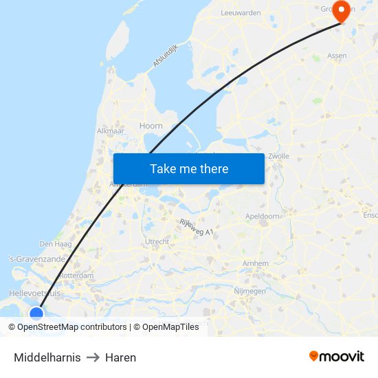 Middelharnis to Haren map