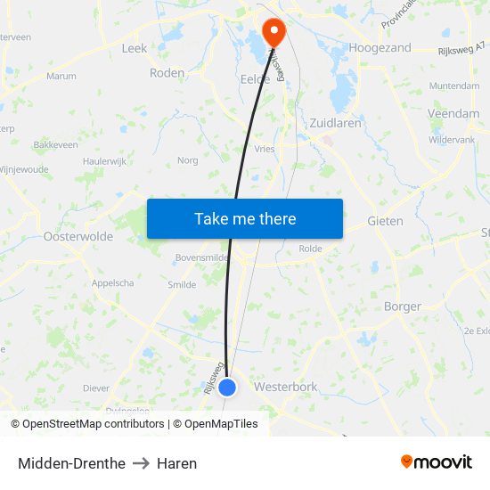 Midden-Drenthe to Haren map