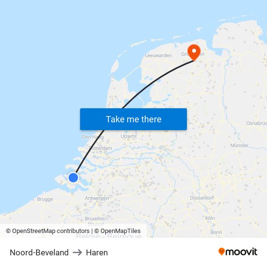 Noord-Beveland to Haren map