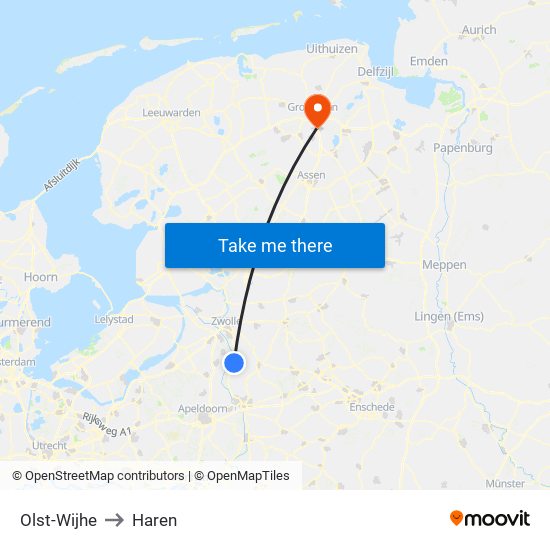 Olst-Wijhe to Haren map