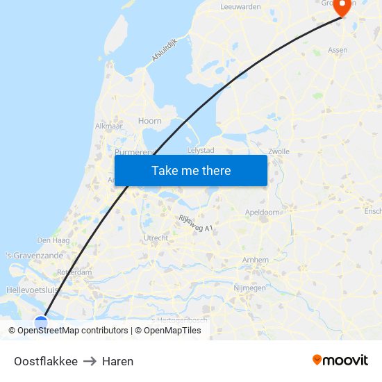 Oostflakkee to Haren map