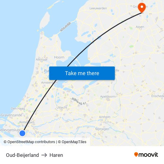 Oud-Beijerland to Haren map