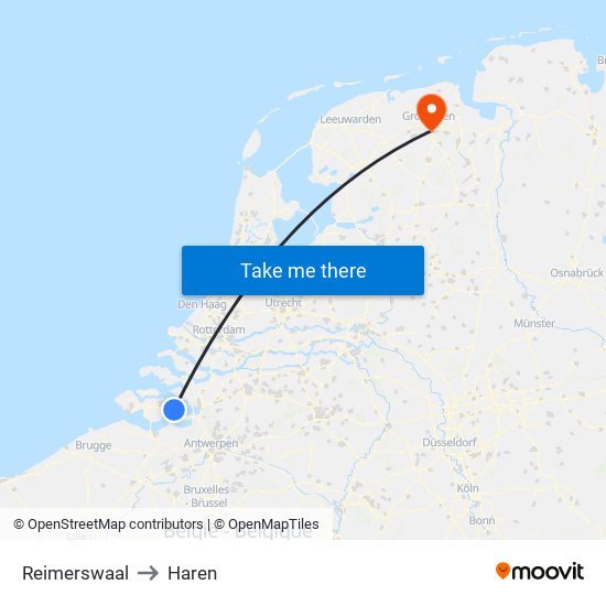 Reimerswaal to Haren map