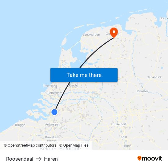 Roosendaal to Haren map