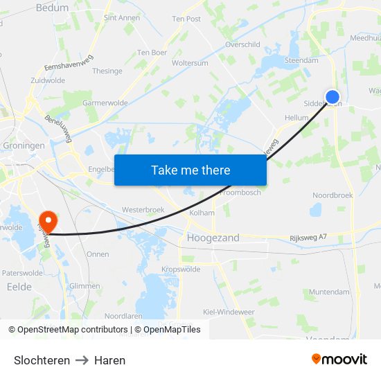 Slochteren to Haren map