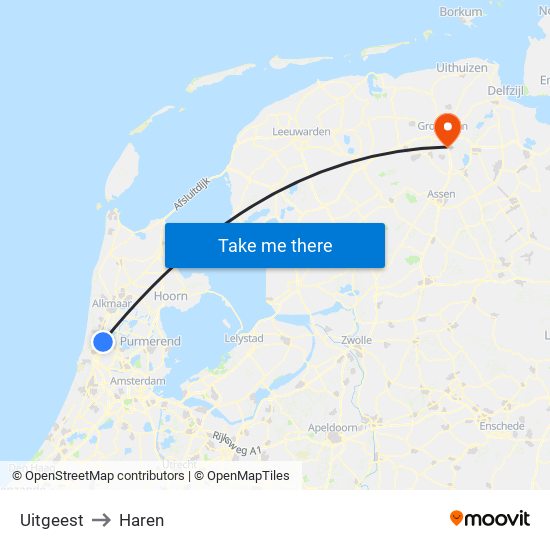 Uitgeest to Haren map