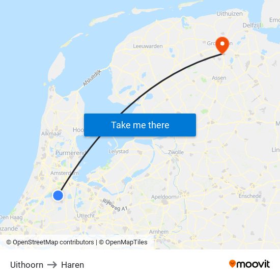 Uithoorn to Haren map