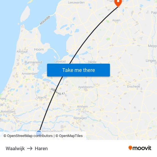 Waalwijk to Haren map