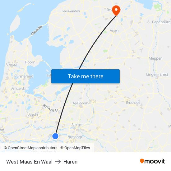 West Maas En Waal to Haren map