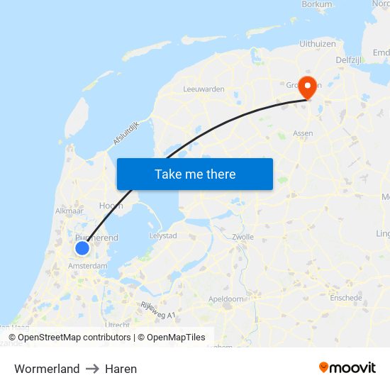 Wormerland to Haren map