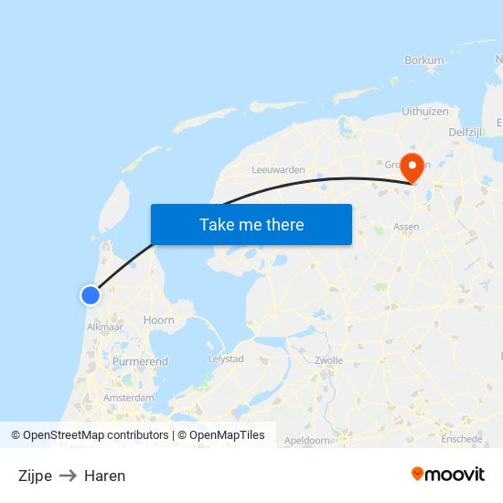 Zijpe to Haren map