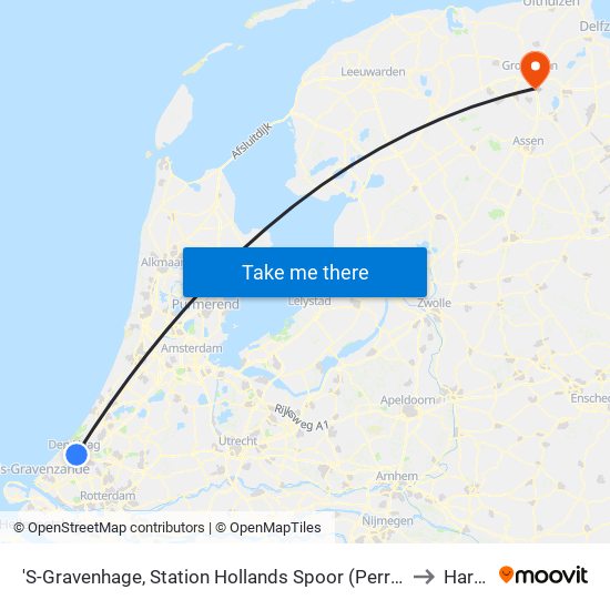 'S-Gravenhage, Station Hollands Spoor (Perron A) to Haren map