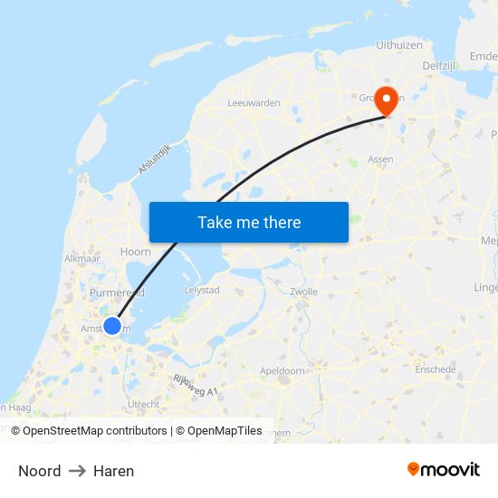 Noord to Haren map