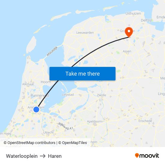 Waterlooplein to Haren map