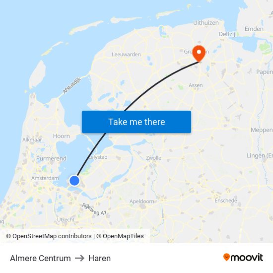 Almere Centrum to Haren map