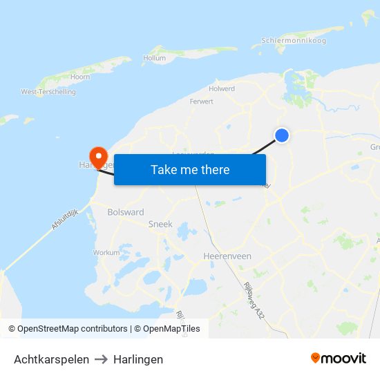 Achtkarspelen to Harlingen map