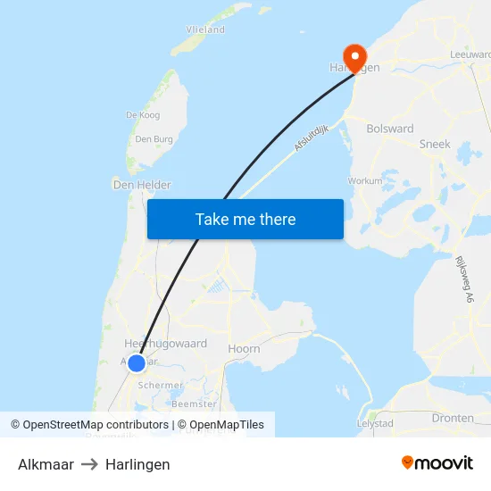 Alkmaar to Harlingen map
