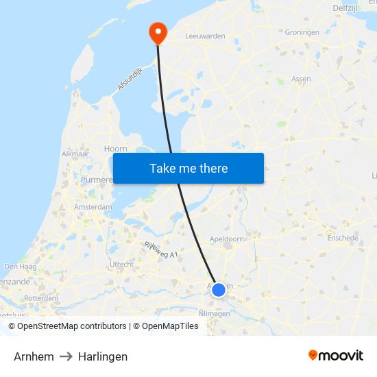 Arnhem to Harlingen map