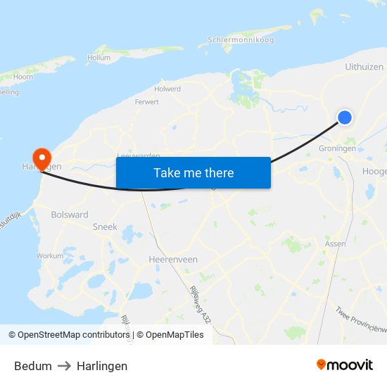 Bedum to Harlingen map