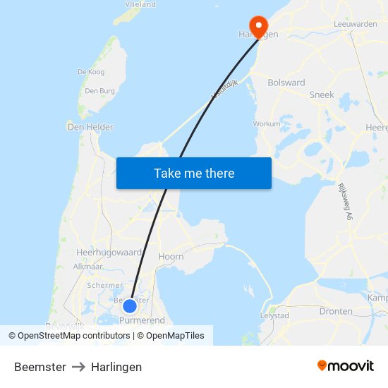 Beemster to Harlingen map