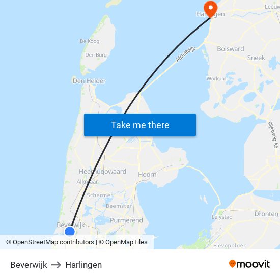 Beverwijk to Harlingen map