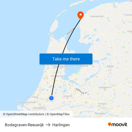 Bodegraven-Reeuwijk to Harlingen map