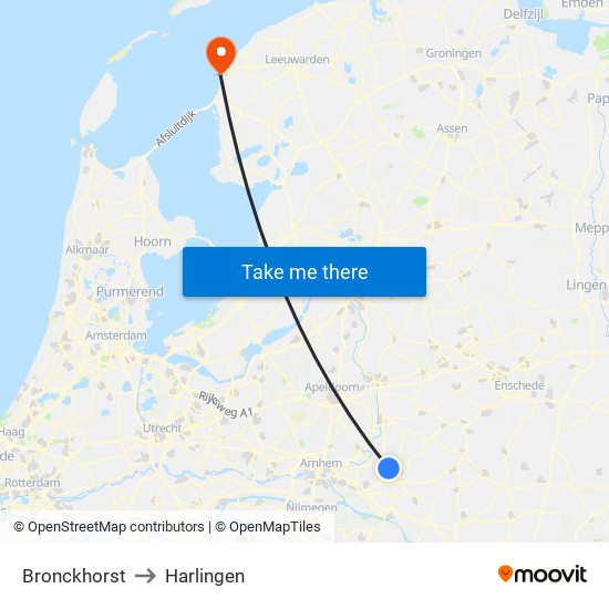 Bronckhorst to Harlingen map