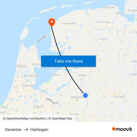 Deventer to Harlingen map