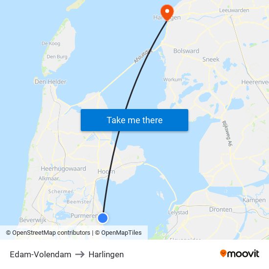 Edam-Volendam to Harlingen map