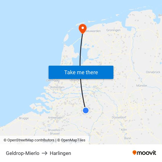 Geldrop-Mierlo to Harlingen map