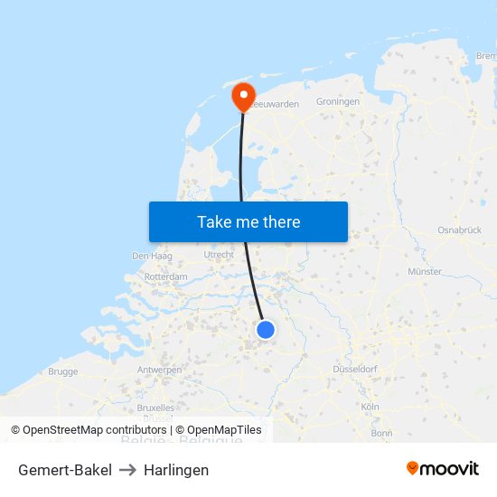 Gemert-Bakel to Harlingen map