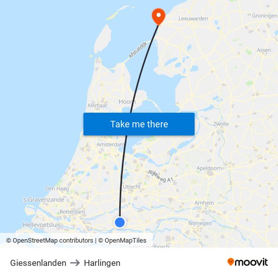 Giessenlanden to Harlingen map