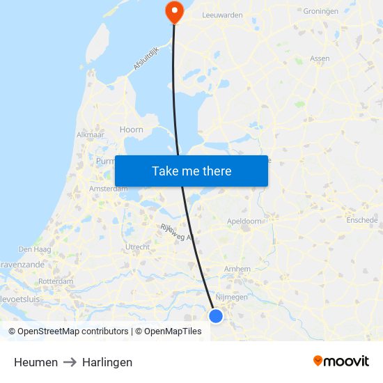 Heumen to Harlingen map