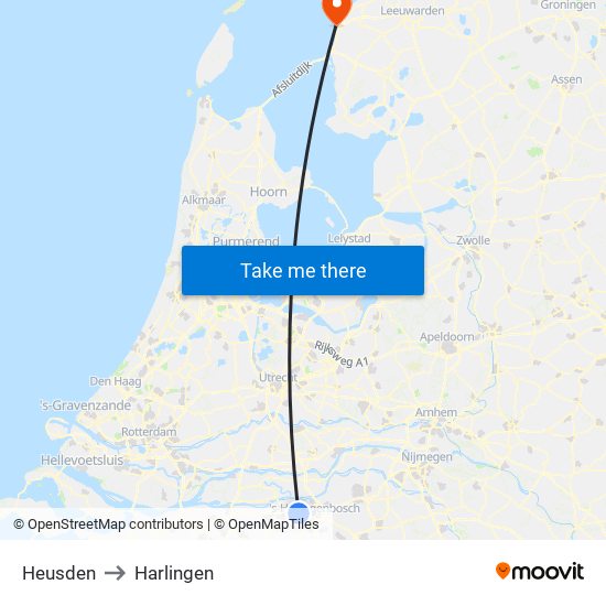 Heusden to Harlingen map