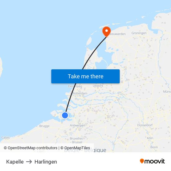 Kapelle to Harlingen map