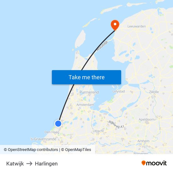 Katwijk to Harlingen map