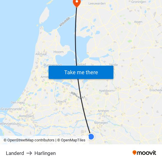 Landerd to Harlingen map