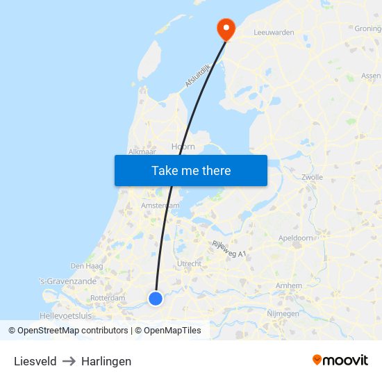 Liesveld to Harlingen map