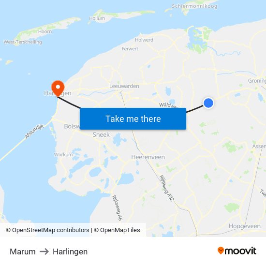 Marum to Harlingen map