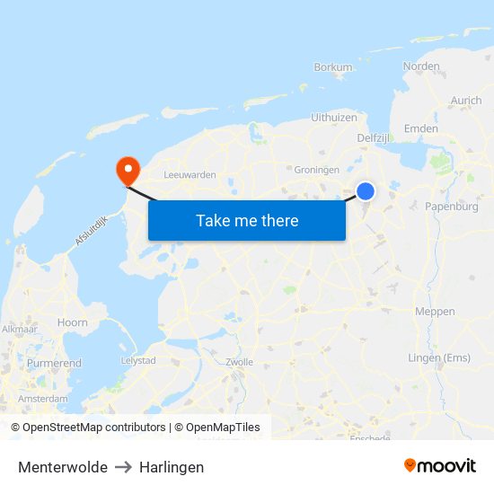 Menterwolde to Harlingen map