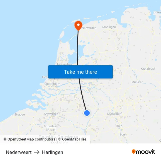 Nederweert to Harlingen map