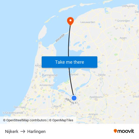 Nijkerk to Harlingen map