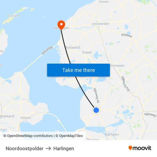 Noordoostpolder to Harlingen map
